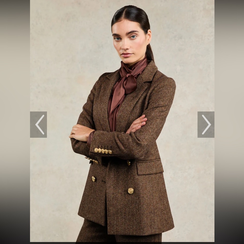 J.Crew Brown Herringbone Double Breasted BristolWool Blazer Women’s Size 10 NWOT - Picture 2 of 14